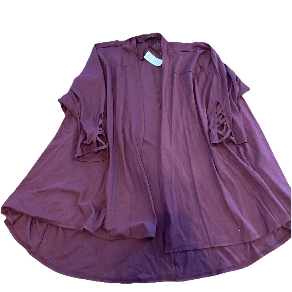 NWT Livi Plus Size Long Open Front Plum Cardigan 3/4 Sleeves Size 26/28